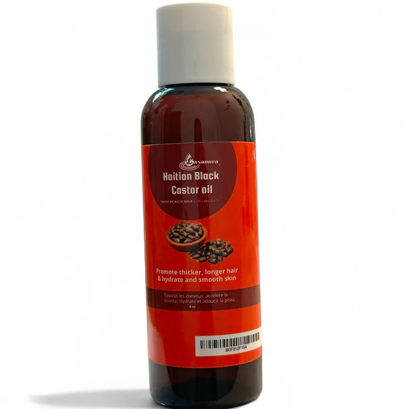 LUXAMEA Haitian Black Castor Oil bottle with red label and white cap